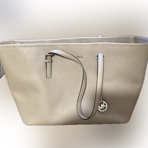 Michael Kors Medium Gray Leather Tote with Silver Hardware - Picture 1 of 5